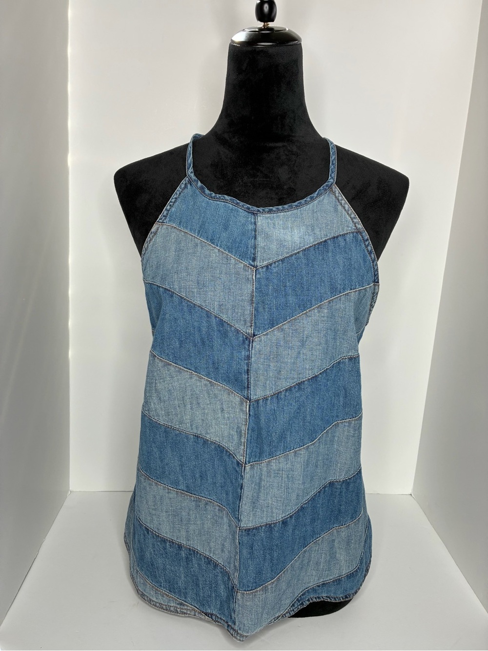 Vintage Denim Patchwork Halter Tank Top